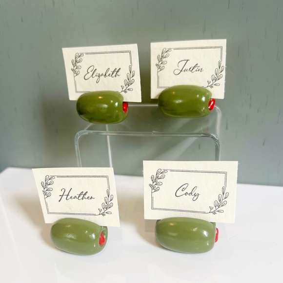Olive Place Card Holders – Set of 4 | Martini Party Table Decor Hand Sculpted - Picture 9 of 12